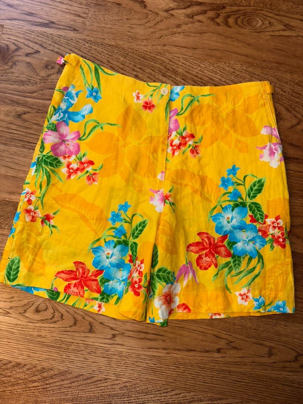 NEW RALPH LAUREN TROPICAL FLORAL PRINT HIGH WAIST HI RISE LINEN SHORTS 12 BEACH